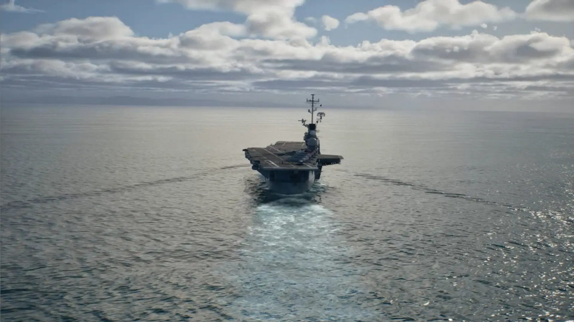 The Endurance aircraft carrier sailing across the ocean in an official Ace Combat 8 image.