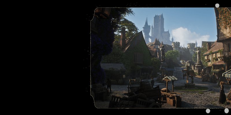 Official Fable screenshot showing a medieval fantasy town square outside a castle.
