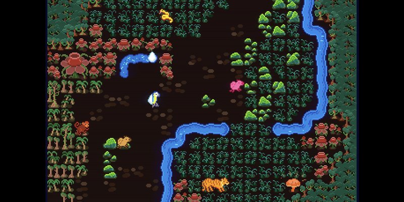 Official Mimic Meadows Steam screenshot showing a colorful grid-based animal puzzle scene.