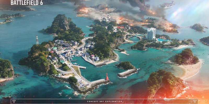 Official Battlefield 6 Tsuru Reef artwork showing naval combat planned for Season 4.