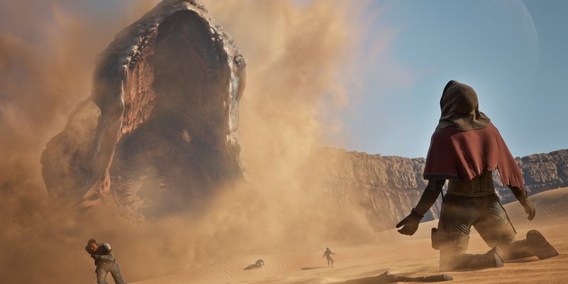 Official Dune: Awakening screenshot from Steam showing survival exploration on Arrakis.