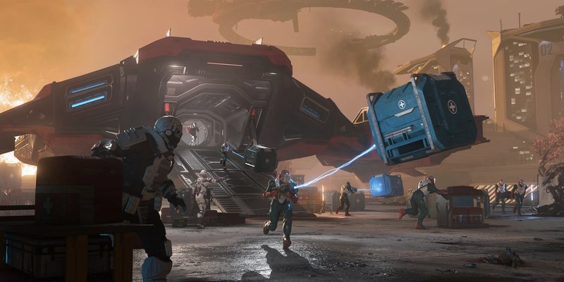Official Star Citizen artwork showing relief supplies and casualties being moved at Orison.