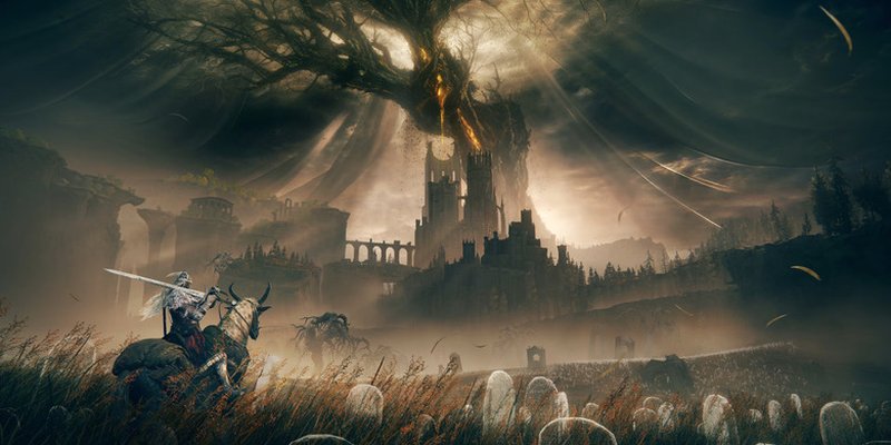 Official Elden Ring Tarnished Edition key art showing a mounted knight in the Lands Between.