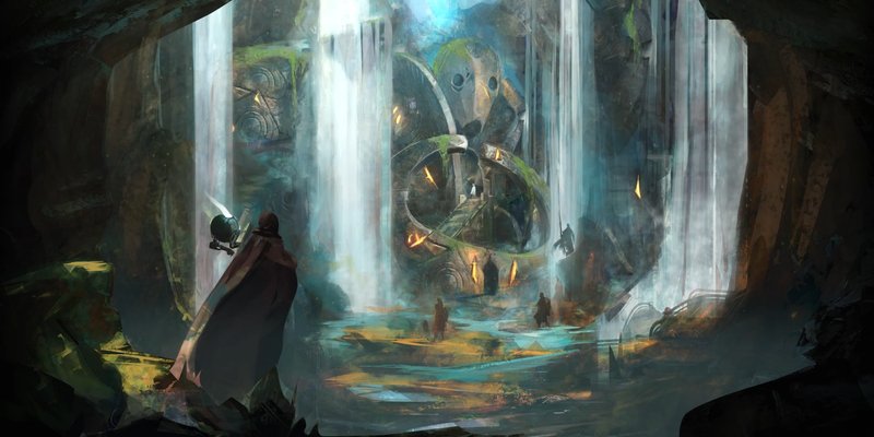 Official AI Dungeon landing page artwork showing a fantasy adventure scene for the text-based RPG.