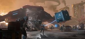 Official Star Citizen artwork showing relief supplies and casualties being moved at Orison.