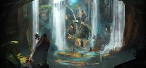 Official AI Dungeon landing page artwork showing a fantasy adventure scene for the text-based RPG.