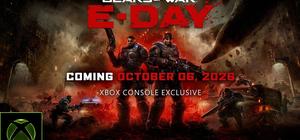 Official Gears of War: E-Day Xbox Games Showcase trailer still with Marcus Fenix in a devastated city.